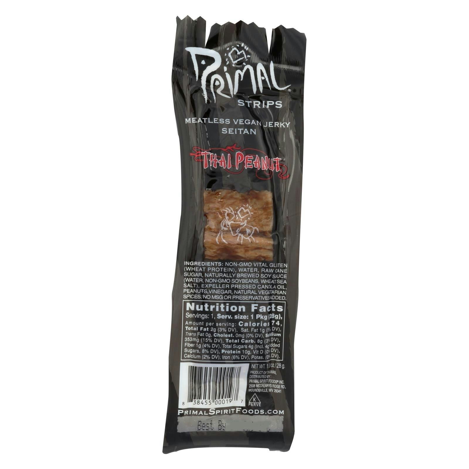 Primal Strips Vegan Jerky - Meatless - Seitan - Thai Peanut - 1 oz (Pack of 24)