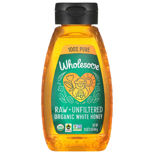 Wholesome Honey White Raw Unfiltered Squeeze 16 oz (Pack of 6)
