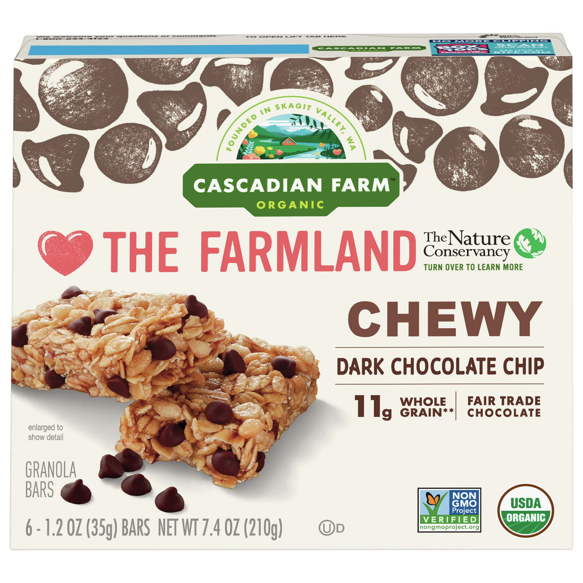Cascadian Farm Bar Granola Chocolate Chip 6Pack 7.4 Oz (Pack Of 12)