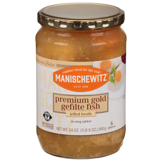 Manischewitz Fish Gefilte Jelled Broth Premium Golden 24 Oz Pack of 6