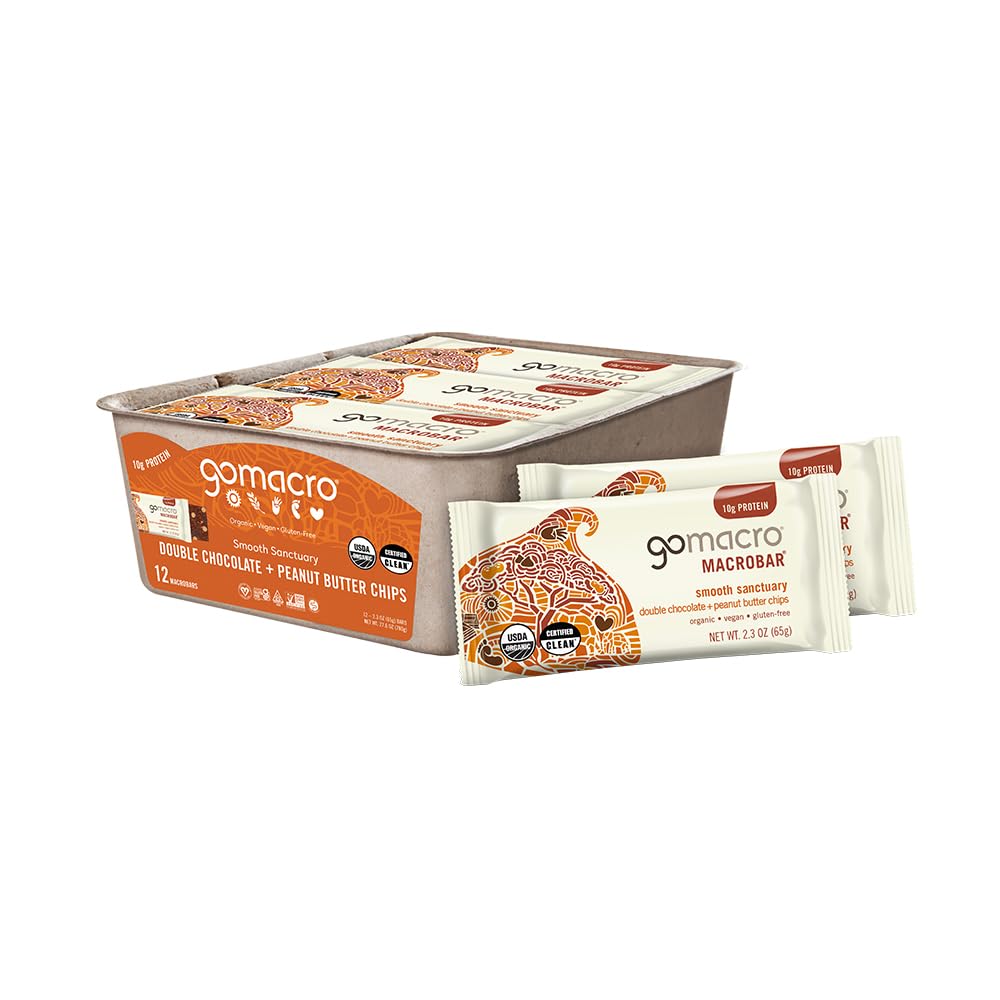 Gomacro MacroBar Organic Vegan Protein Bars - Double Chocolate + Peanut Butter Chips (2.3 Ounce Bars
