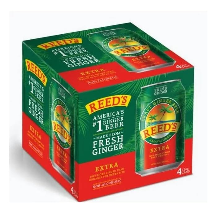 Reed's Soda Ginger Beer Extra Cans 48 Fl Oz, (4 Cans per Pack), 24 Cans Total