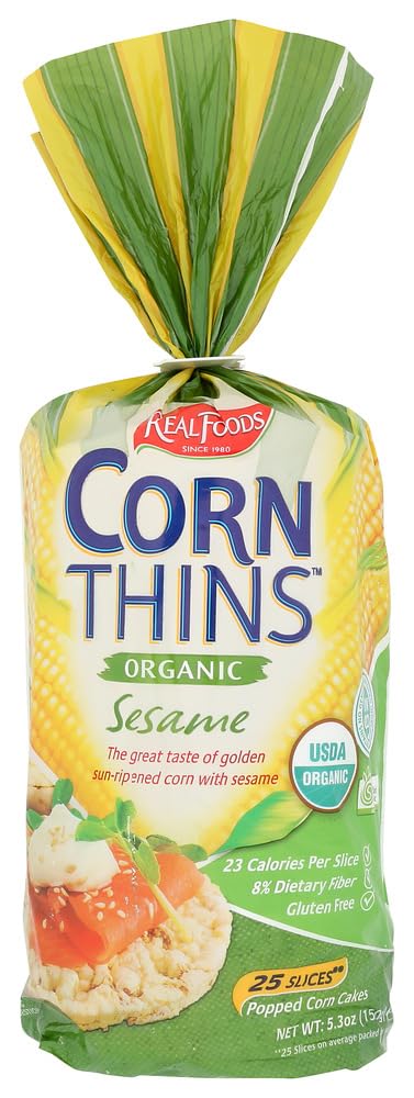 REAL FOODS (Pack of 24) Real Foods Corn Thin Sesame Savory Rice Cakes 5.3 Oz