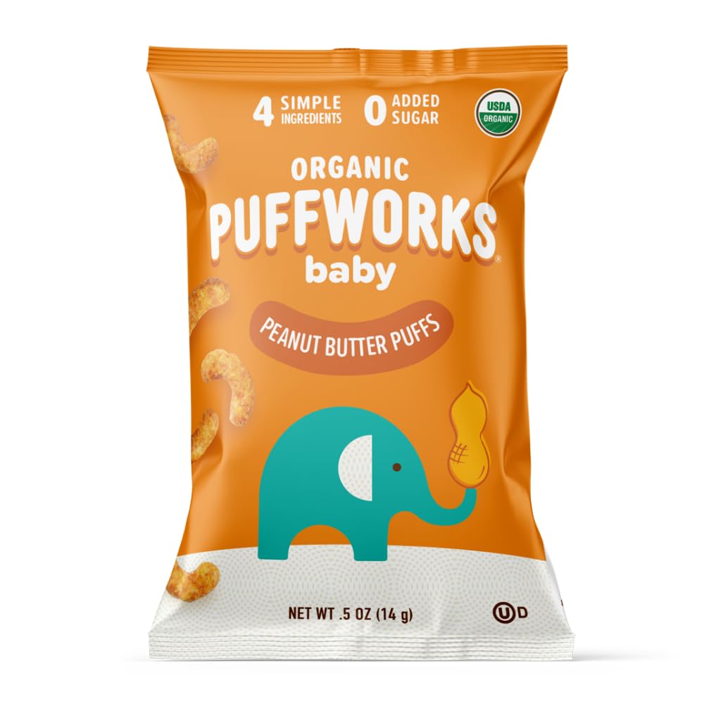PUFFWORKS (Pack of 24) Puffworks Organic Peanut Butter Puffs Toddler Snack Natural 0.5 Oz