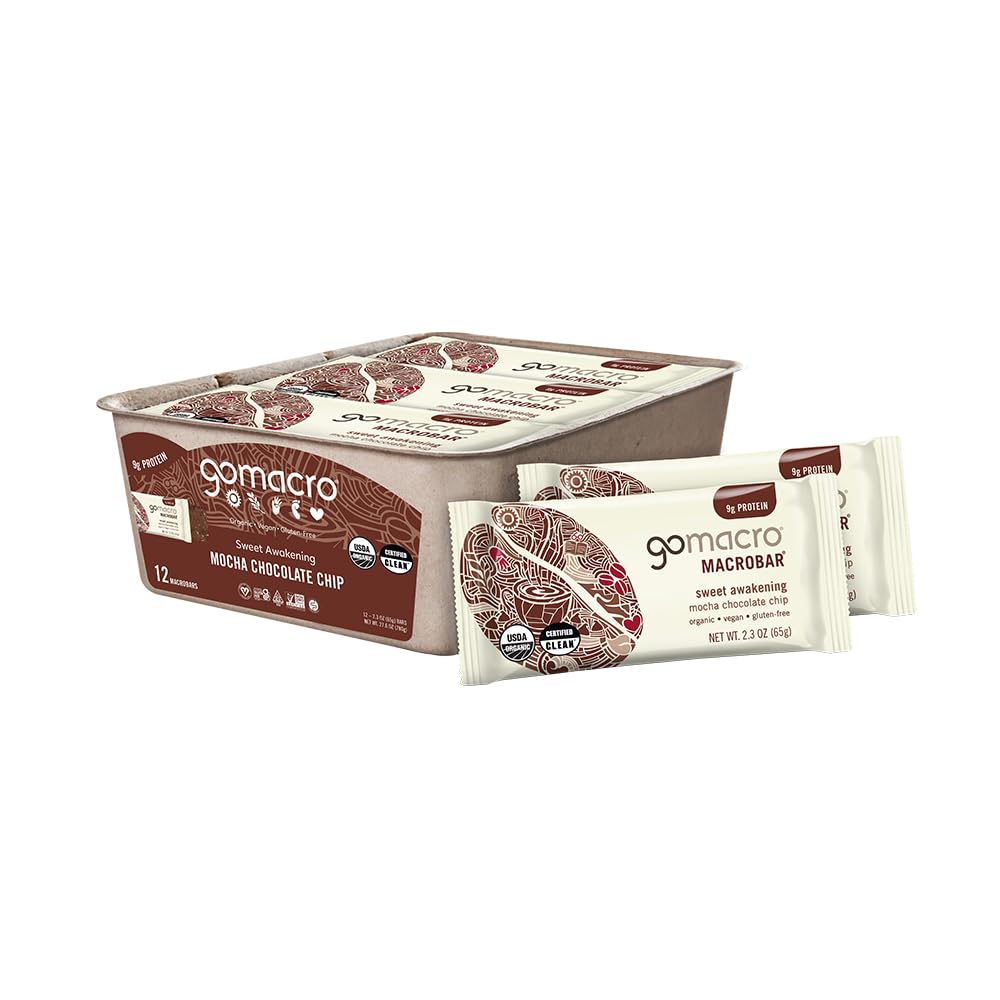 Gomacro MacroBar Organic Vegan Protein Bars - Mocha Chocolate Chip (2.3 Ounce Bars