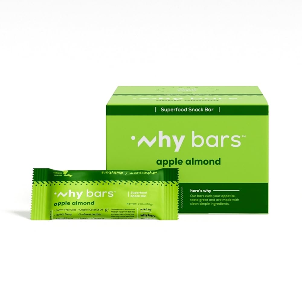 Why Bars, Superfood Protein Bars, 2.04 Ounce Bars - Protein Bar Superfood, Gluten Free, Non GMO, Organic, Vegan, Simple Ingredients (Apple Almond)