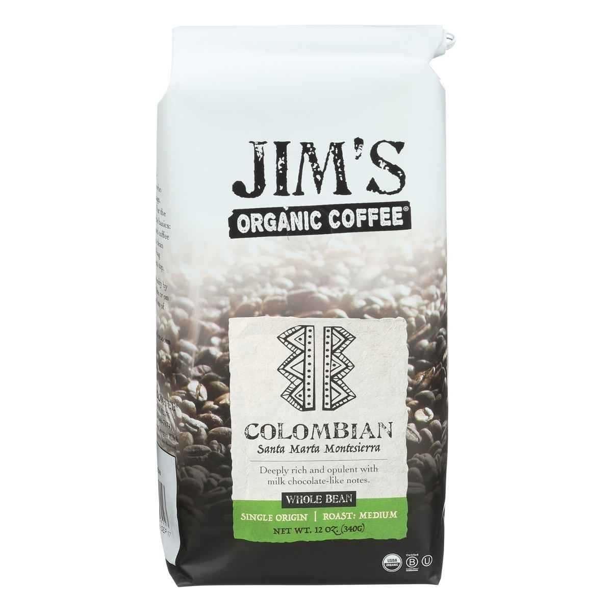 Jims Organic Coffee Colombian Whole Bean Coffee