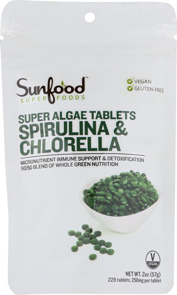 SUNFOOD SUPERFO (Pack of 5) Sunfood Superfoods Spirulina Chlorella Green Superfood Tablets 2 Oz