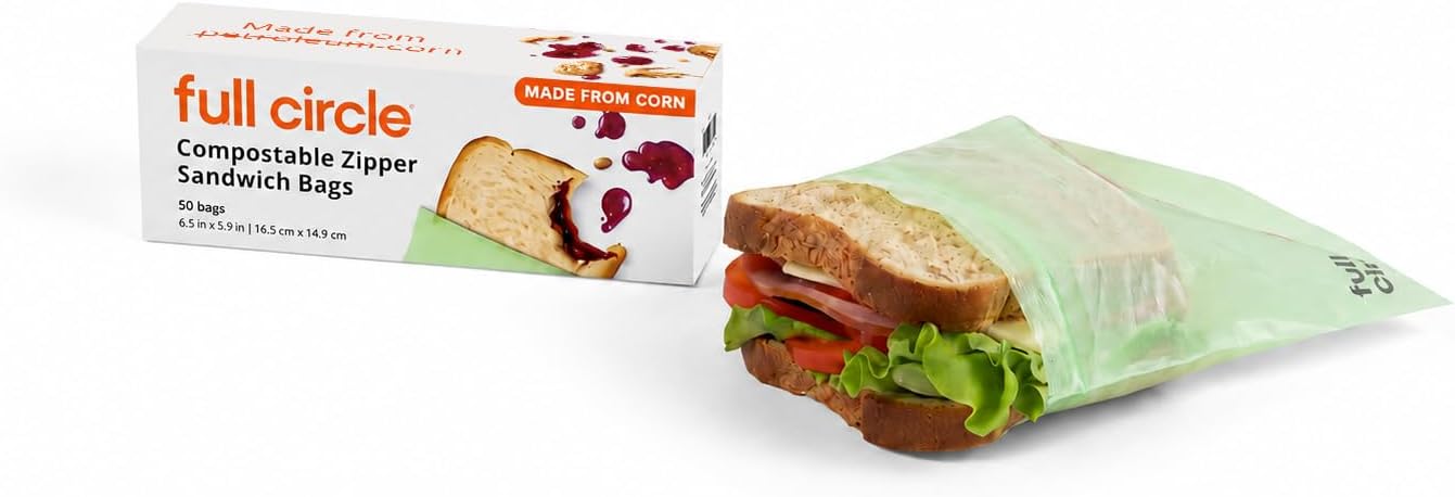 Full Circle Home Sandwich Compostable Ziplock Trash Food Bags