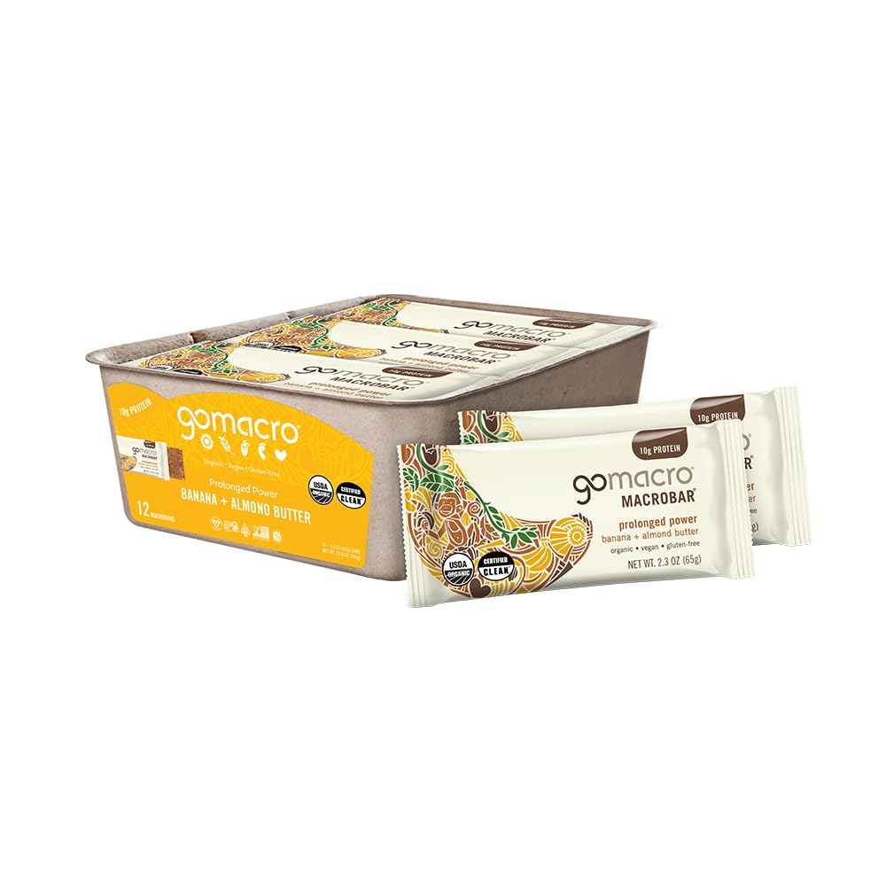 Gomacro MacroBar Organic Vegan Protein Bars - Banana + Almond Butter, (2.3 Ounce Bars