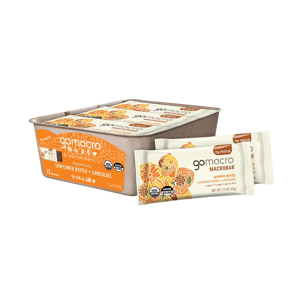 Gomacro MacroBar Organic Vegan Protein Bars - Sunflower Butter + Chocolate (2.3 Ounce Bars