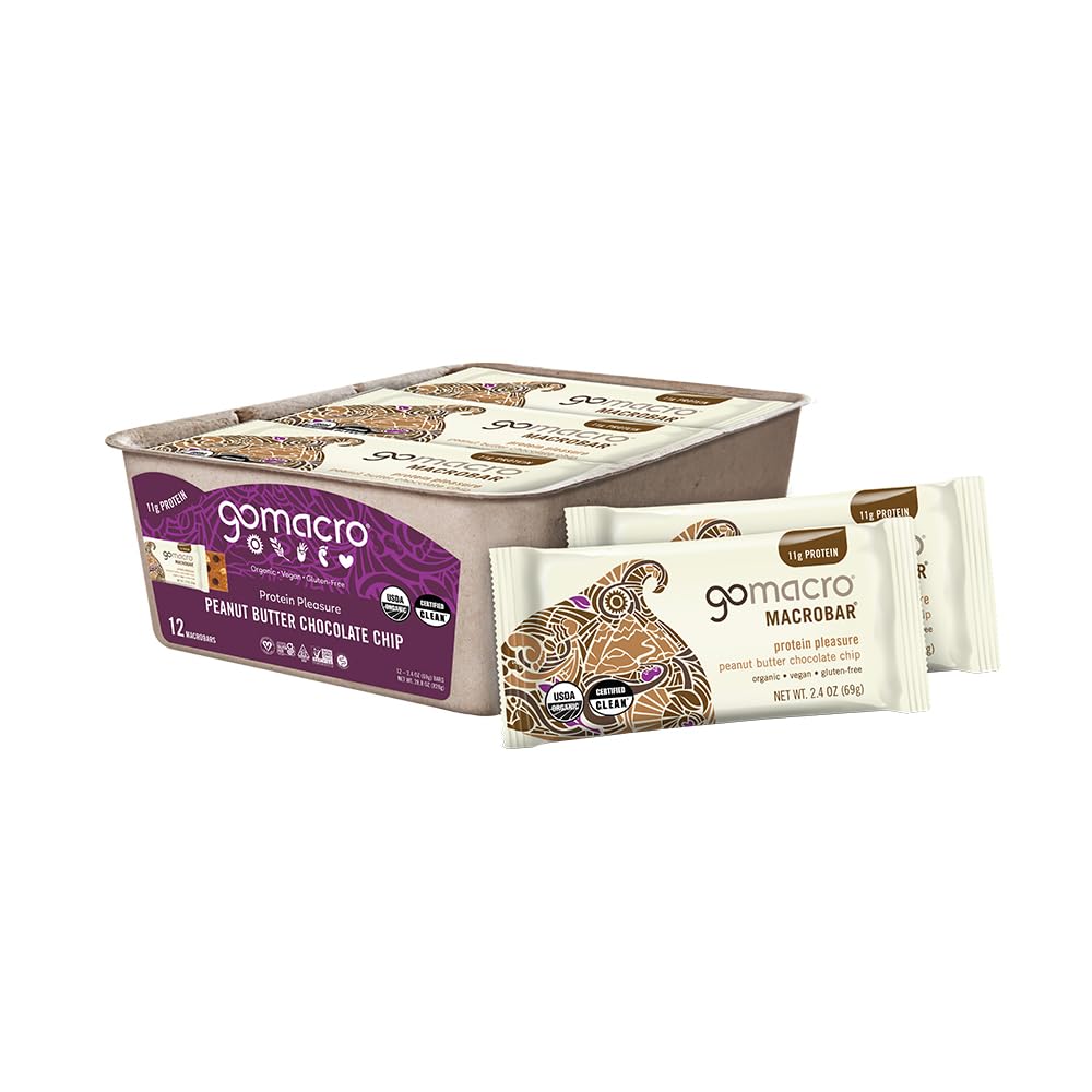 Gomacro MacroBar Organic Vegan Protein Bars - Peanut Butter Chocolate Chip (2.4 Ounce Bars