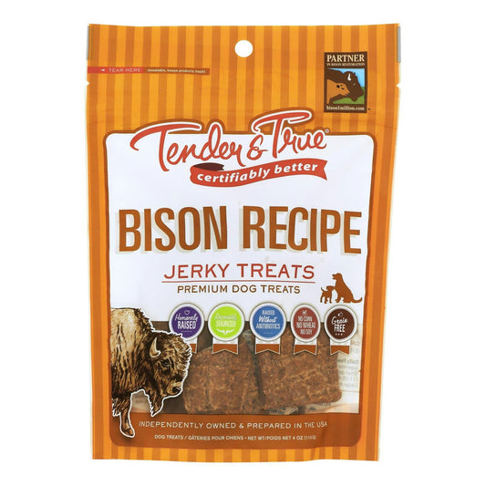 Tender and True - Dog Treats Bison Recipe Jerky 4 oz (Pack of 10)
