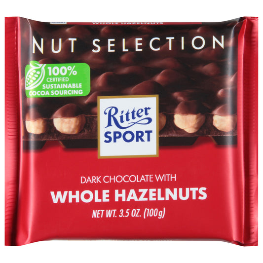 Ritter Sport Chocolate Bar Dark Whole Hazelnut 3.5 oz (Pack Of 10)