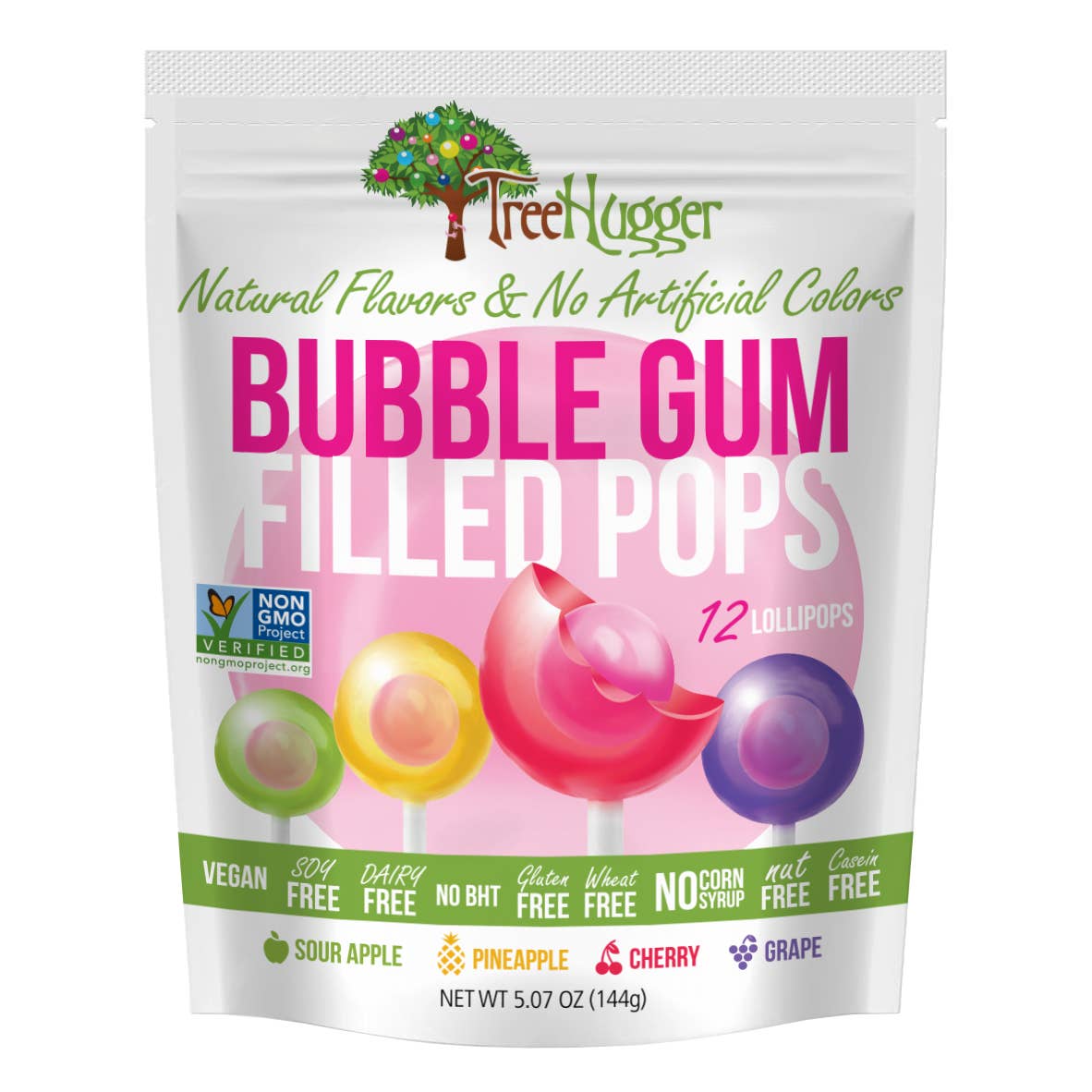 TREE HUGGER (Pack of 12) Tree Hugger Gum Bubble Pops Bag 12 Count 5.07 Oz