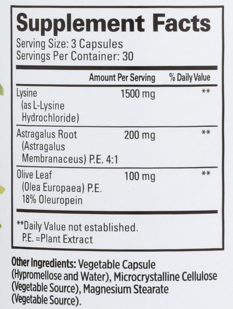 QUANTUM (Pack of 4) Quantum L-Lysine Herbal Beauty Supplement Veg 90 Vegetarian Capsules