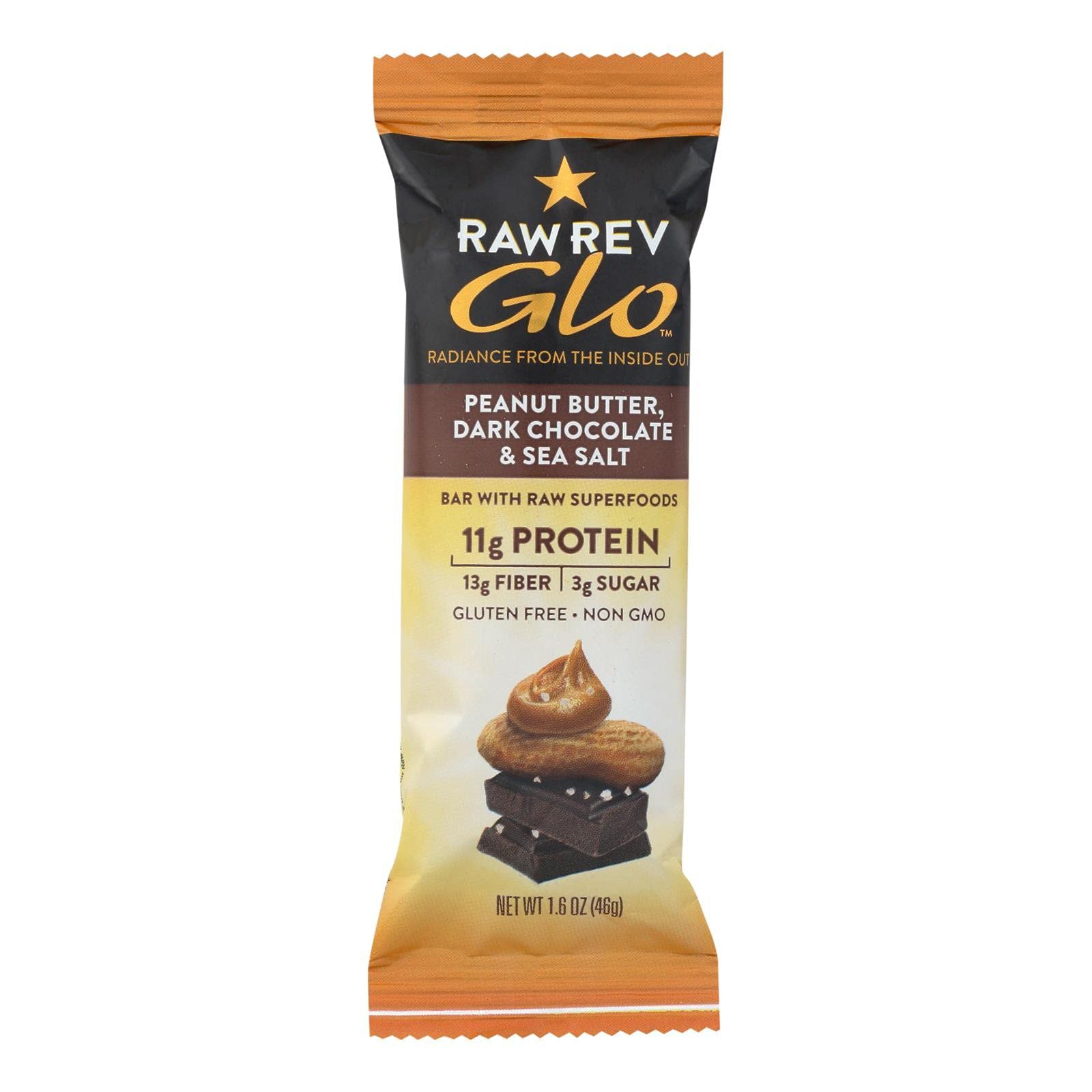 Raw Revolution, Glo, Peanut Butter Dark Chocolate & Sea Salt, 12 Bars