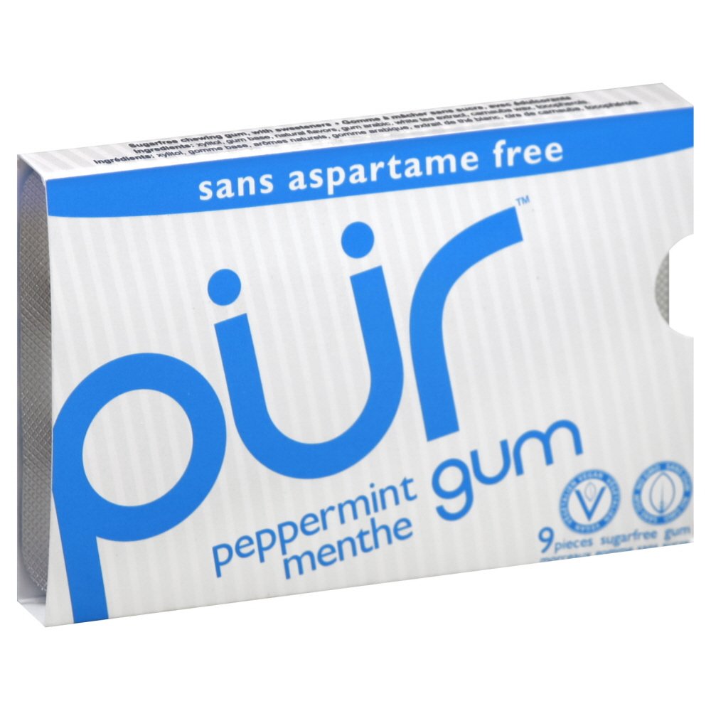 PUR (Pack of 36) PUR Gum Peppermint Natural Gum Mint Chewing Gum 9 Pieces