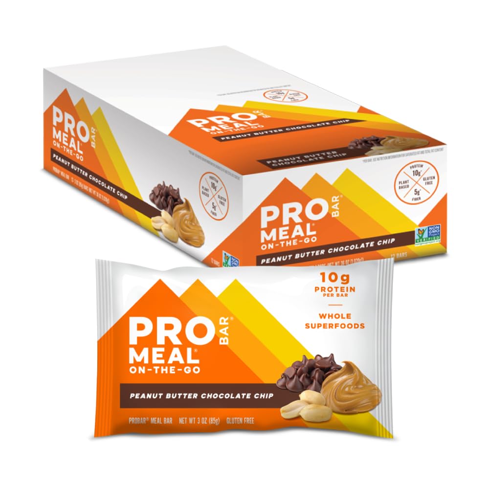 Probar MEAL Bar, Peanut Butter Chocolate Chip, Non-GMO, Gluten-Free, Healthy, Plant-Based, Whole-Food Ingredients, Natural Energy