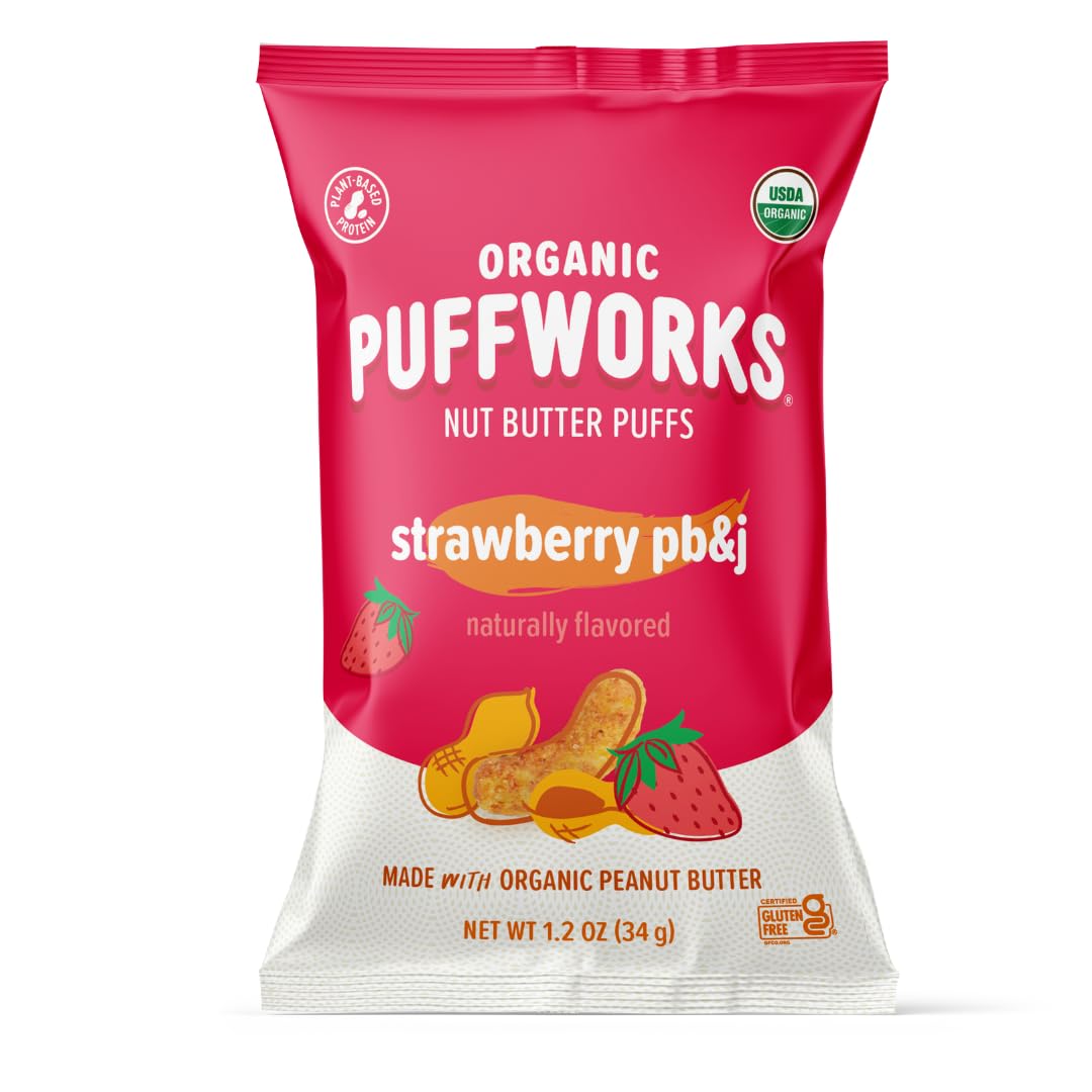 PUFFWORKS (Pack of 18) Puffworks Puffs Strawberry PB & J Organic Toddler Snack 1.2 Oz