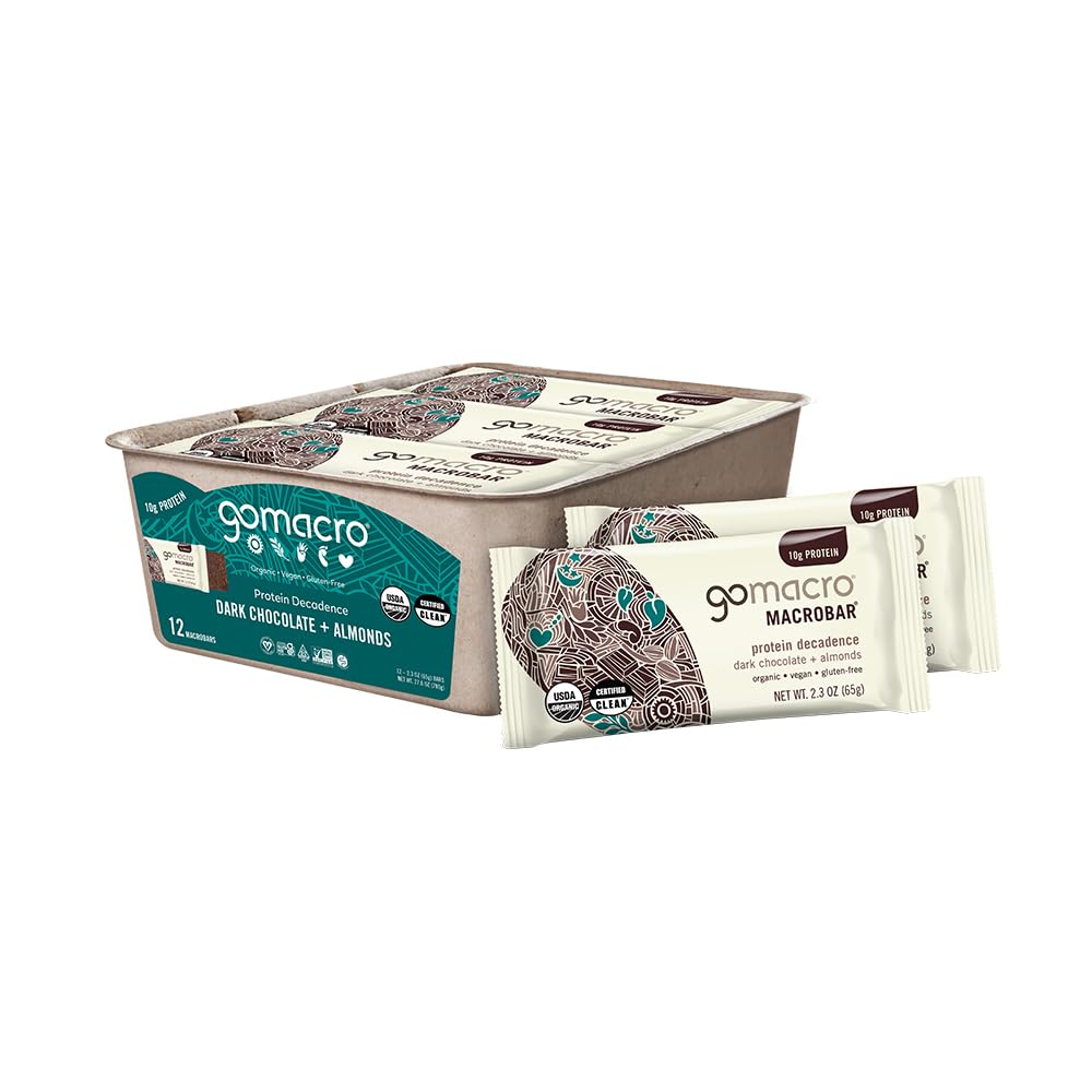 Gomacro MacroBar Organic Vegan Protein Bars - Dark Chocolate + Almonds (2.3 Ounce Bars