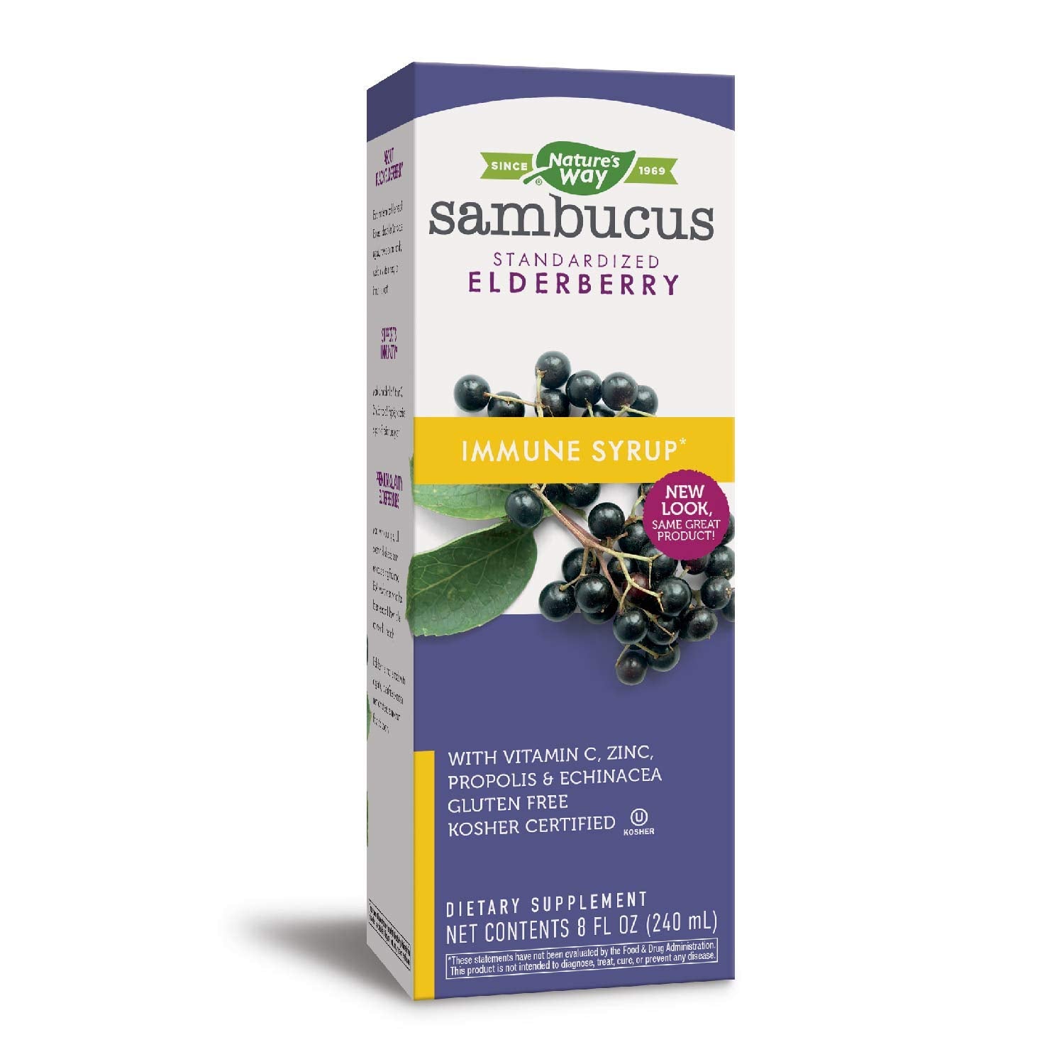 Nature's Way Sambucus Immune Elderberry Syrup, Elderberry extract, Vitamin C and Zinc with Propolis & Echinacea for Immune Support*, with Superfood Antioxidants(1), 8 Fl Oz (Packaging May Vary)