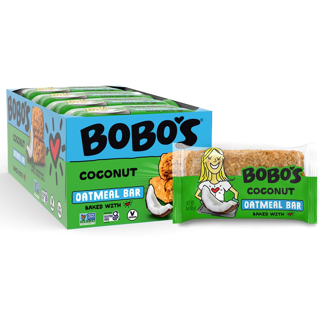 Bobo's Coconut Oat Bars, Gluten Free, Non-GMO, Whole Grain Oats, Snack Bars / On-the-Go / Made with Simple Ingredients