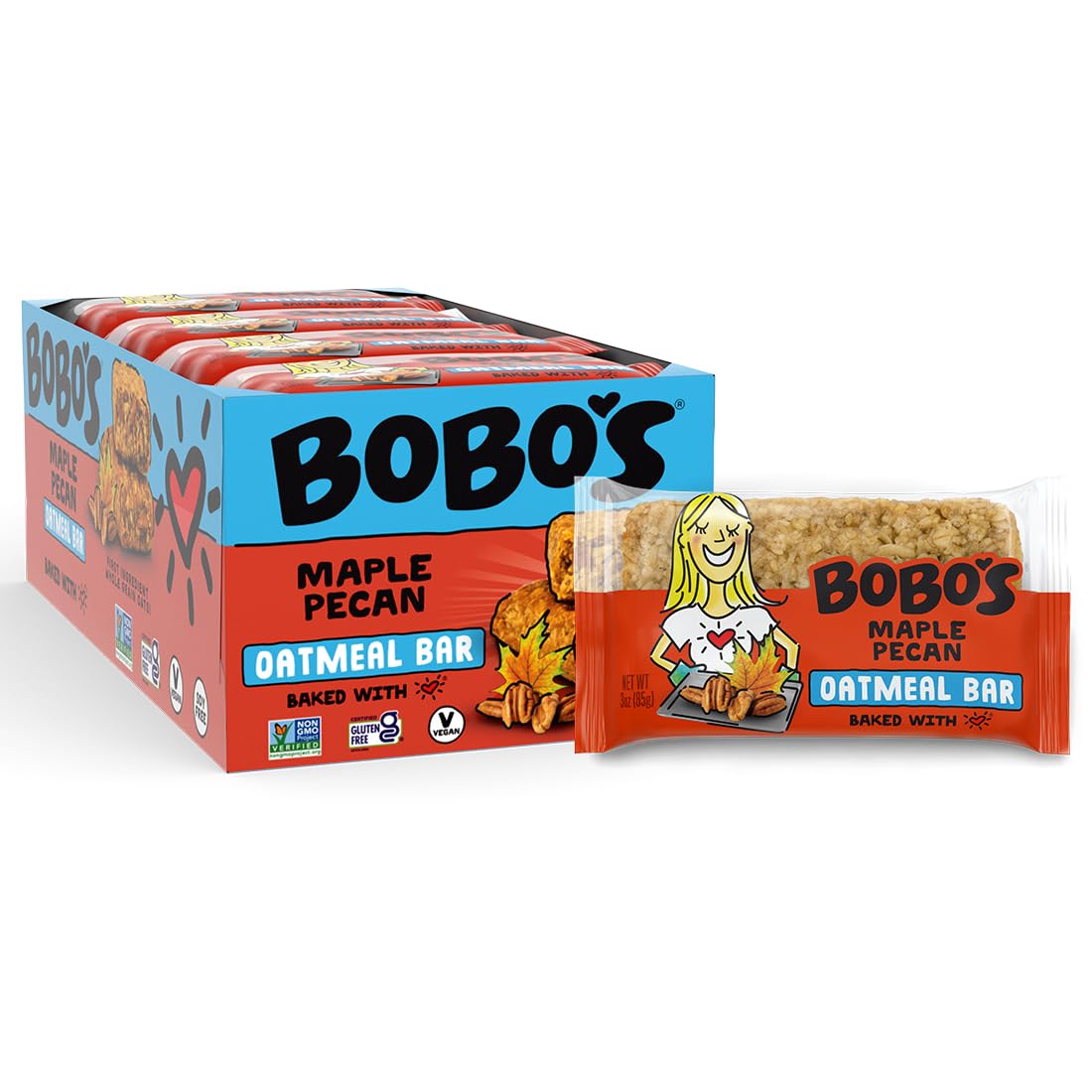 Bobo's Maple Pecan Oat Bars, Gluten Free, Non-GMO, Whole Grain Oats, Snack Bars / On-the-Go / Made with Simple Ingredients