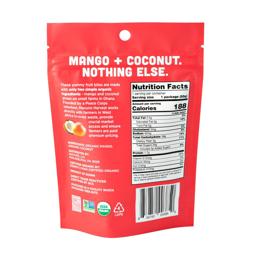 MAVUNO HARVEST (Pack of 16) Mavuno Harvest Bites Fruit Mango Coconut 1.94 Oz