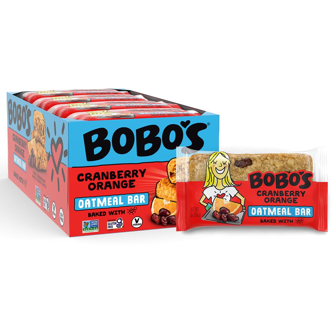 Bobo's Cranberry Orange Oat Bars, Gluten Free, Non-GMO, Whole Grain Oats, Snack Bars / On-the-Go / Made with Simple Ingredients
