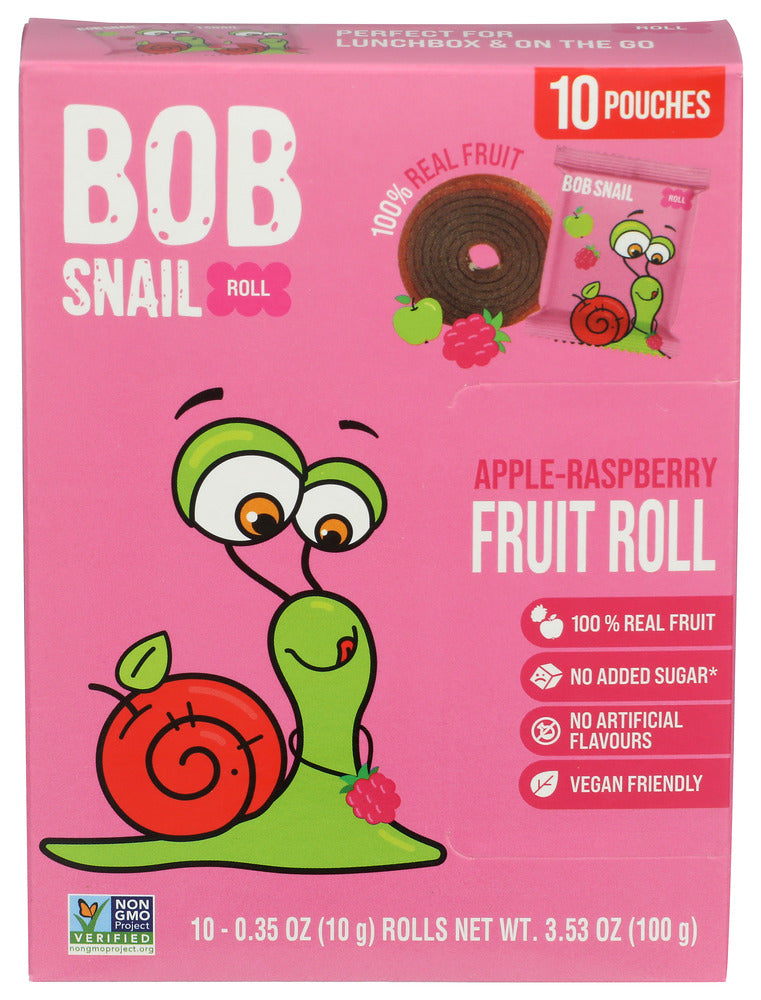 BOB SNAIL (Pack of 10) Bob Snail Fruit Rolls Apple Raspberry Fruit Snack Strips 10 Pack