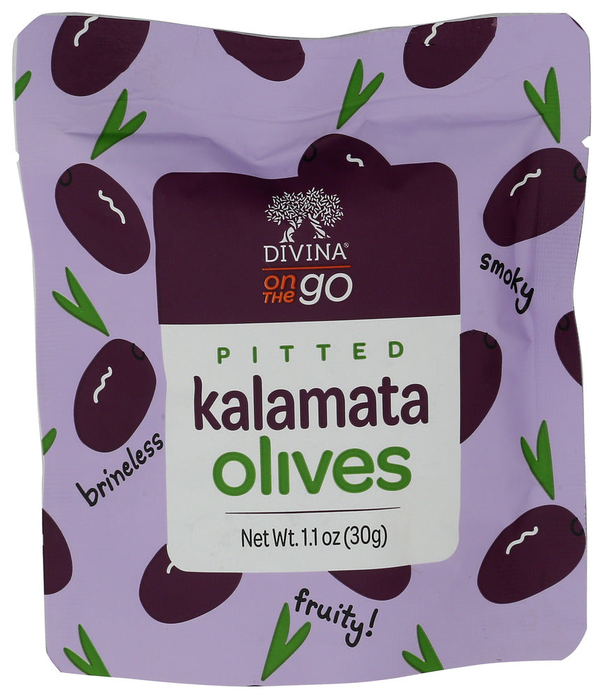 DIVINA (Pack of 40) Divina Kalamata Olives Pitted OTG Natural Grocery Olives 1.1 Oz