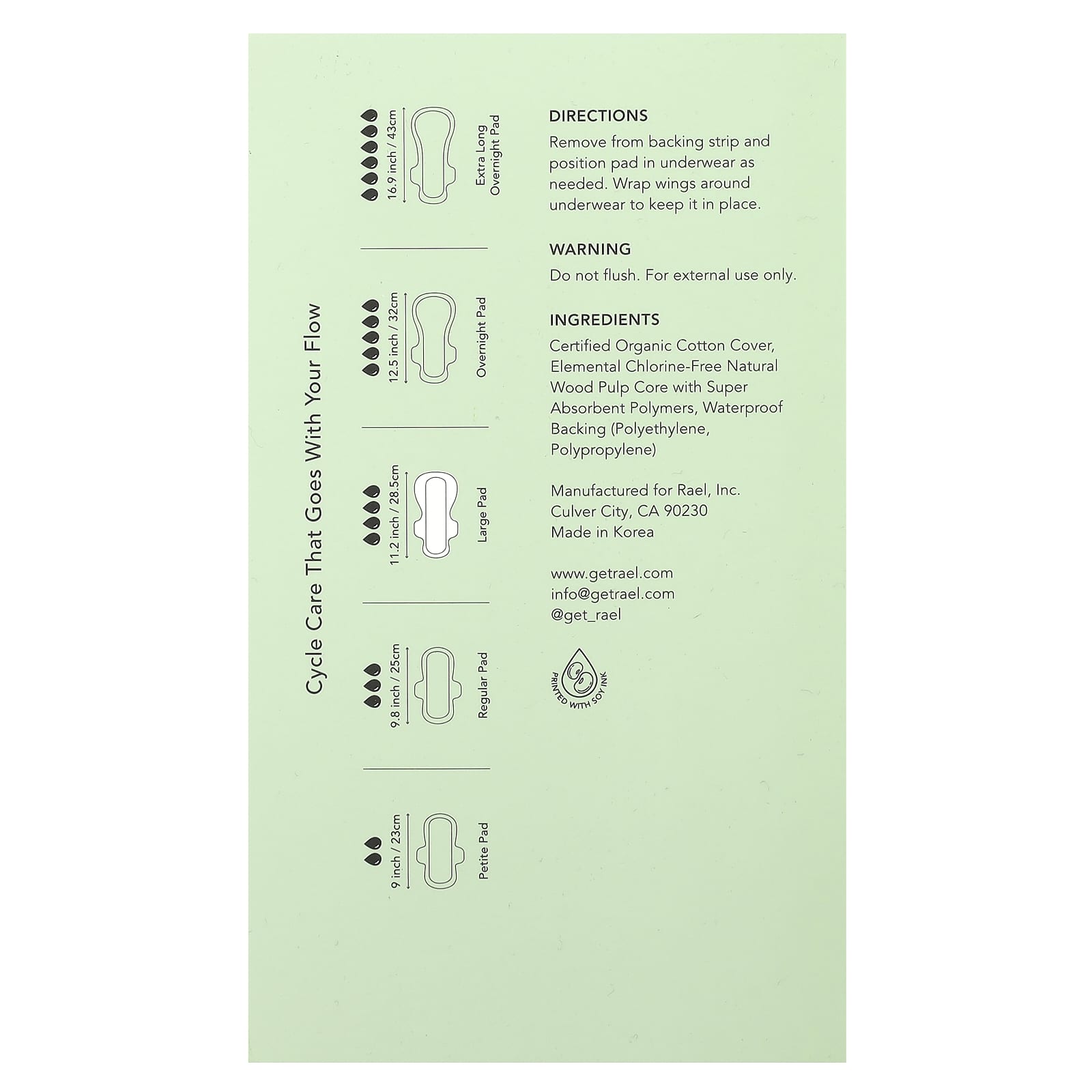 RAEL (Pack Of 10) Rael Cover Pads Large Organic Cotton 12 Each