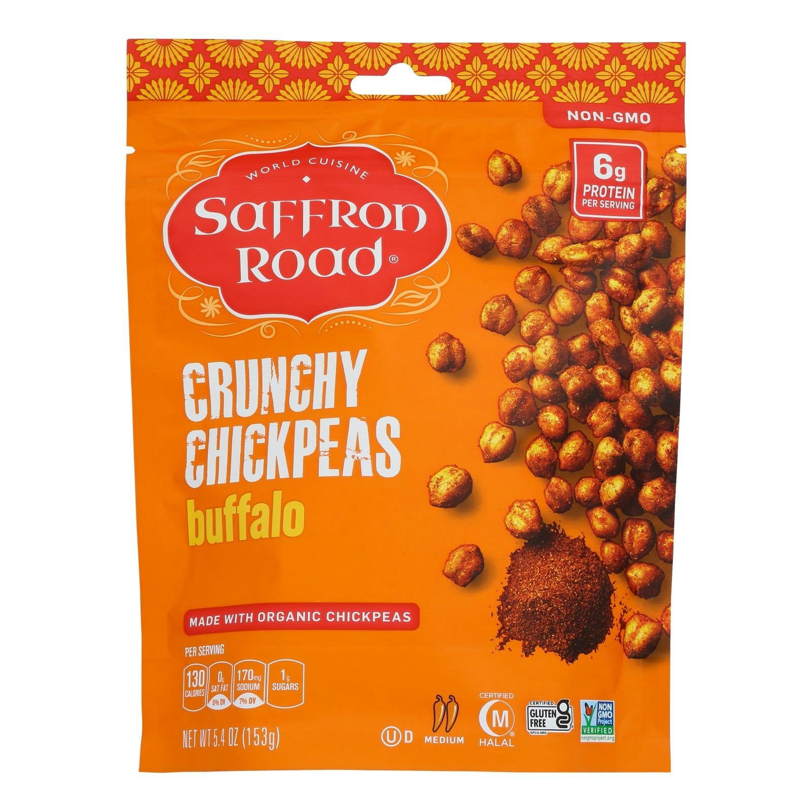 Saffron Road Crunchy Chickpeas Halal Buffalo Medium Heat - 6 oz (Pack of 6)