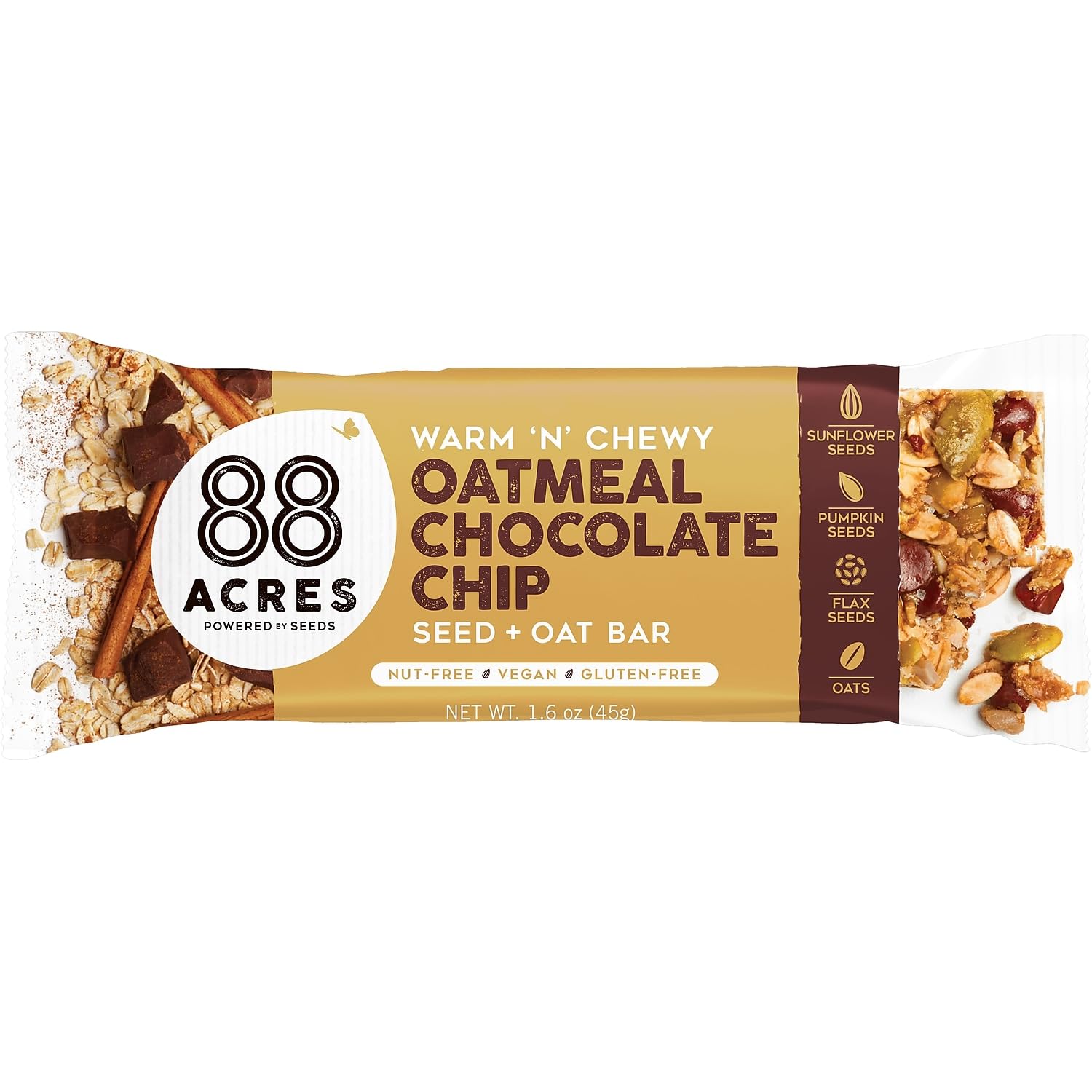 88 ACRES (Pack of 18) 88 Acres Bar Oatmeal Chocolate Chip 1.6 Oz