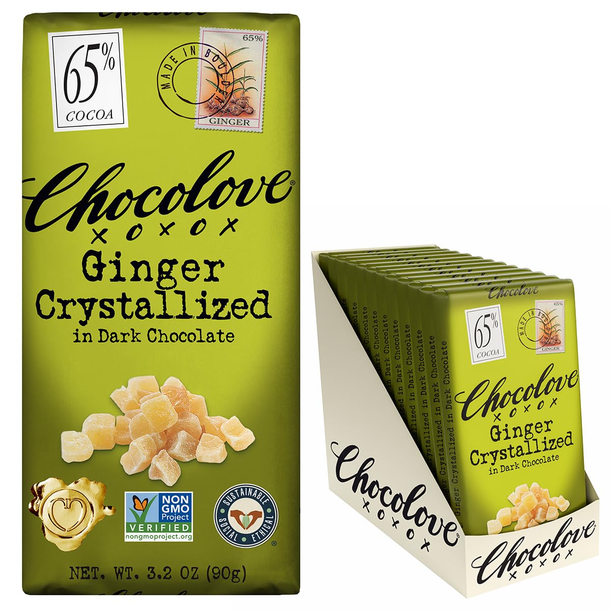 Chocolove Dark Chocolate Bar with Ginger Crystallized