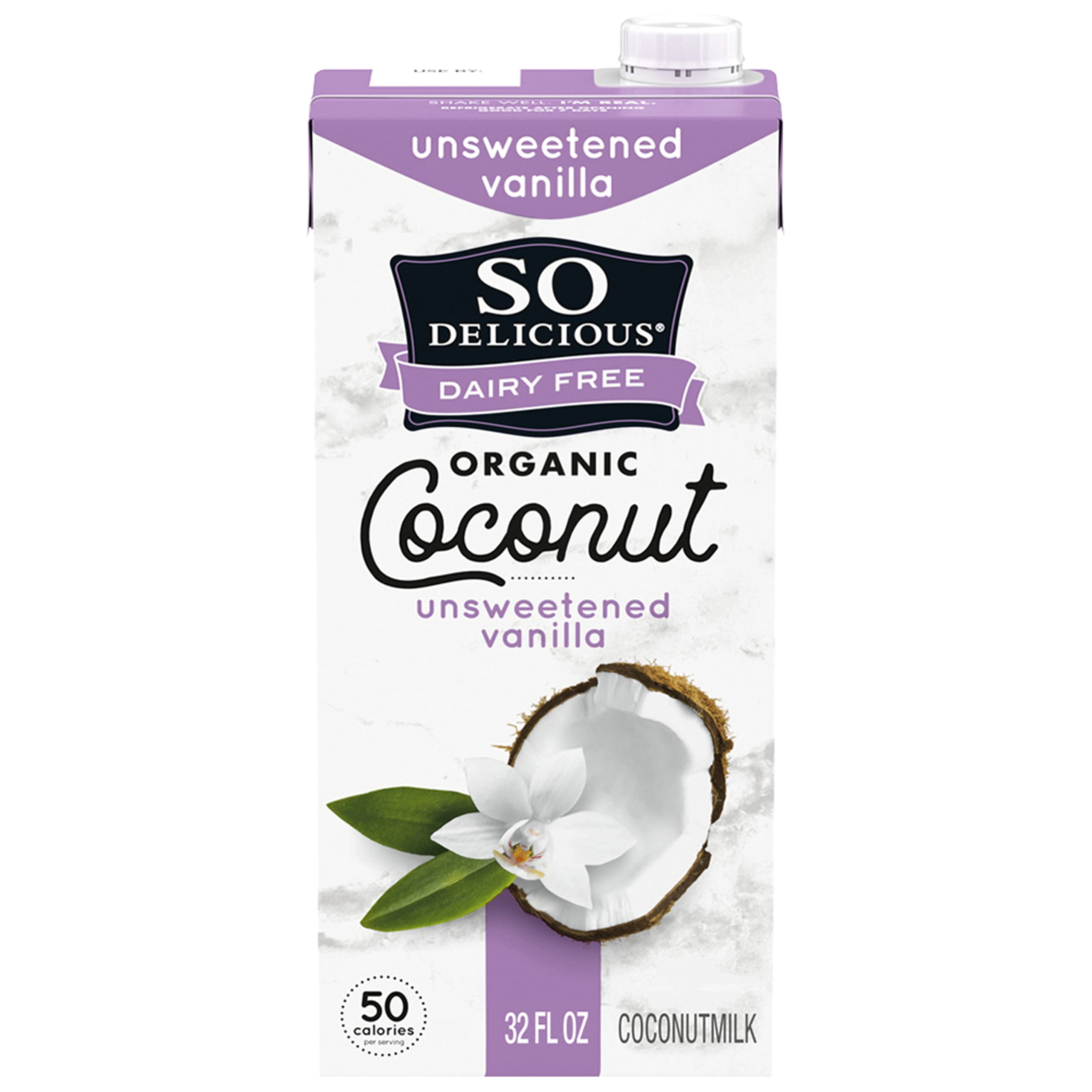 So Delicious Dairy Free Shelf-Stable Coconutmilk, Unsweetened, Vanilla, Vegan, Non-GMO Project Verified