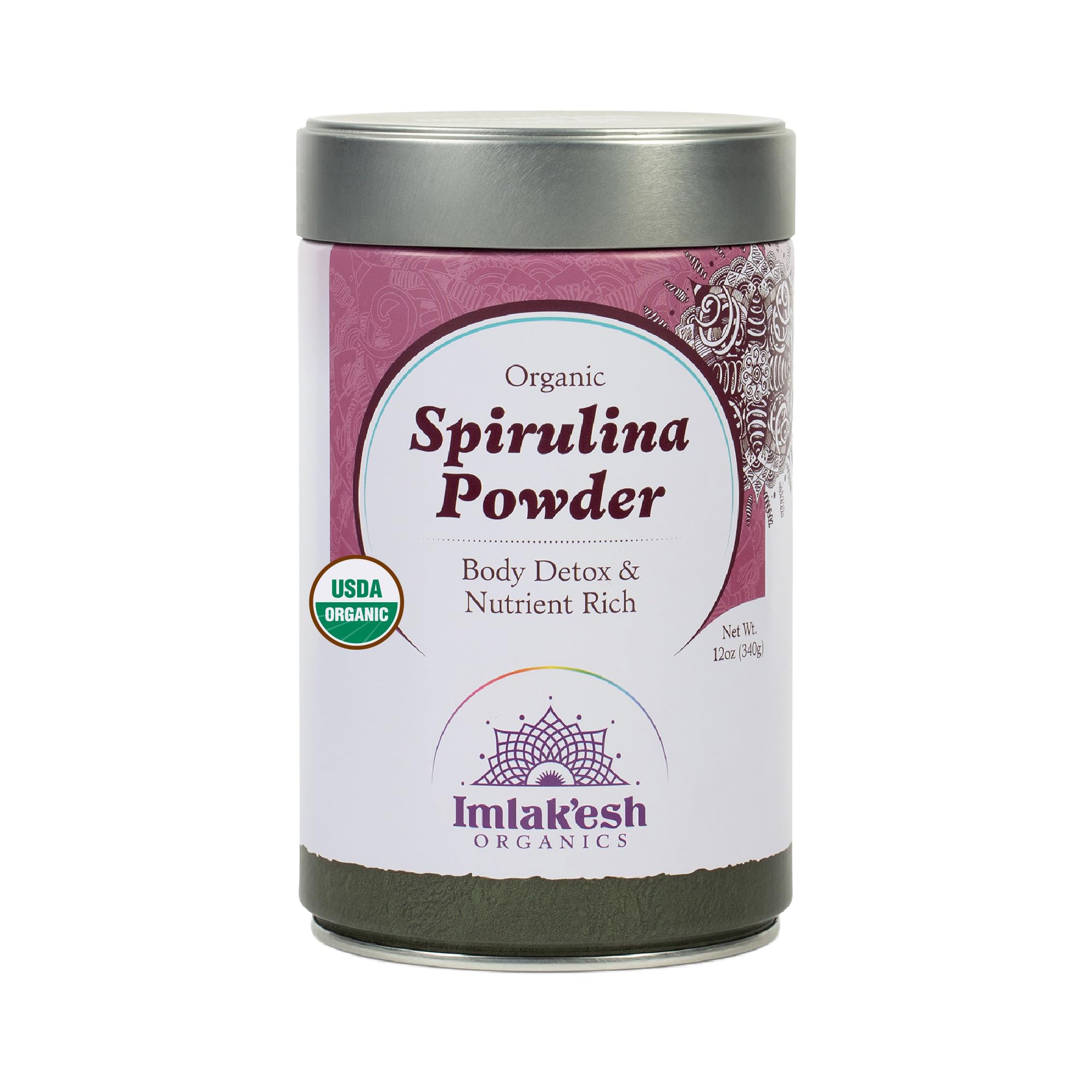 Imlakesh Organics Spirulina, Powder (12oz Metal Jar)