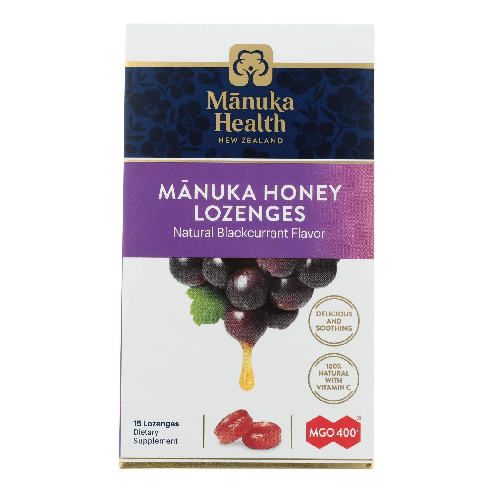 MANUKA HEALTH (Pack of 12) Manuka Health Manuka Honey Blackcurrant Lozenges 15 Pieces
