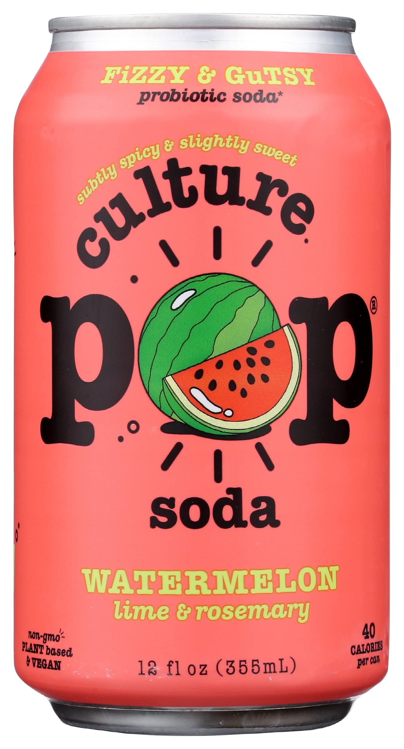 CULTURE POP (Pack of 24) Culture Pop Probiotic Watermelon Soda Functional Beverage 12 Fl Oz