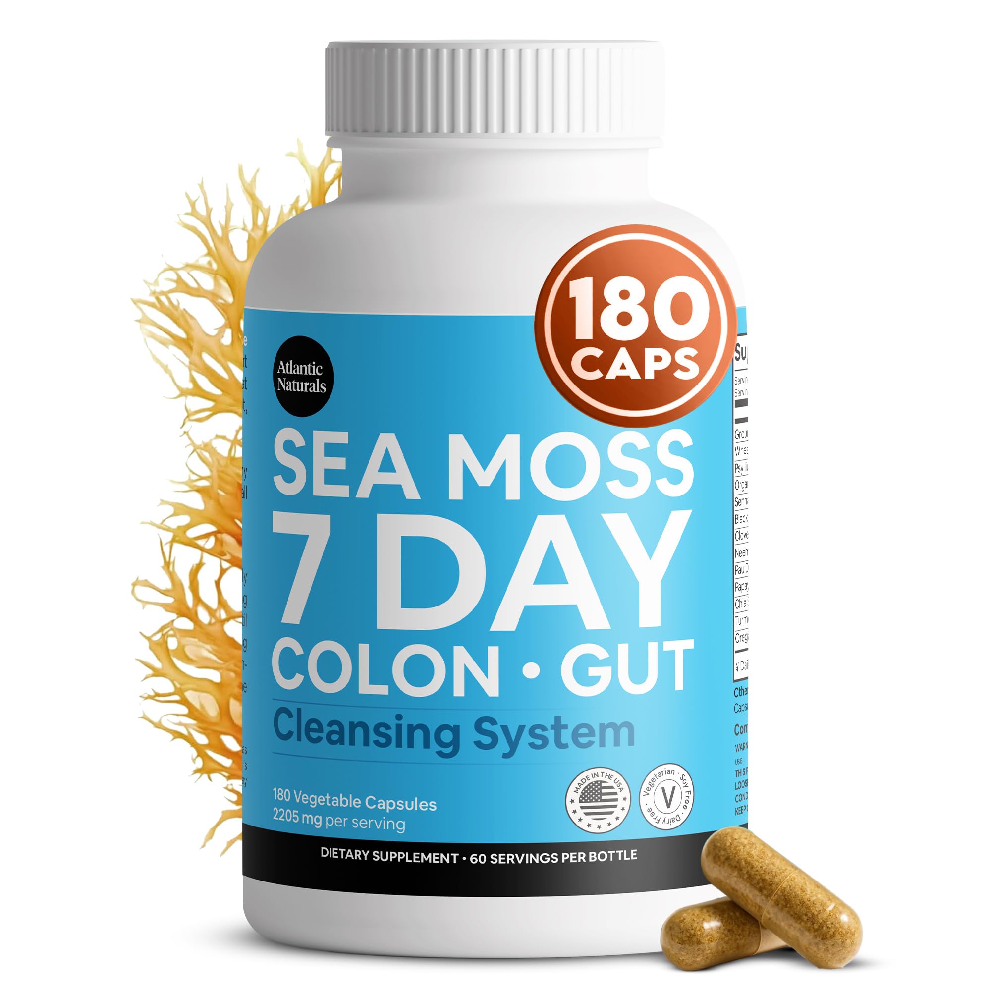 ATLANTIC NATURA (Pack Of 2) Atlantic Naturals Colon Cleanse Sea Moss 7Day 180 Vegetarian Capsules