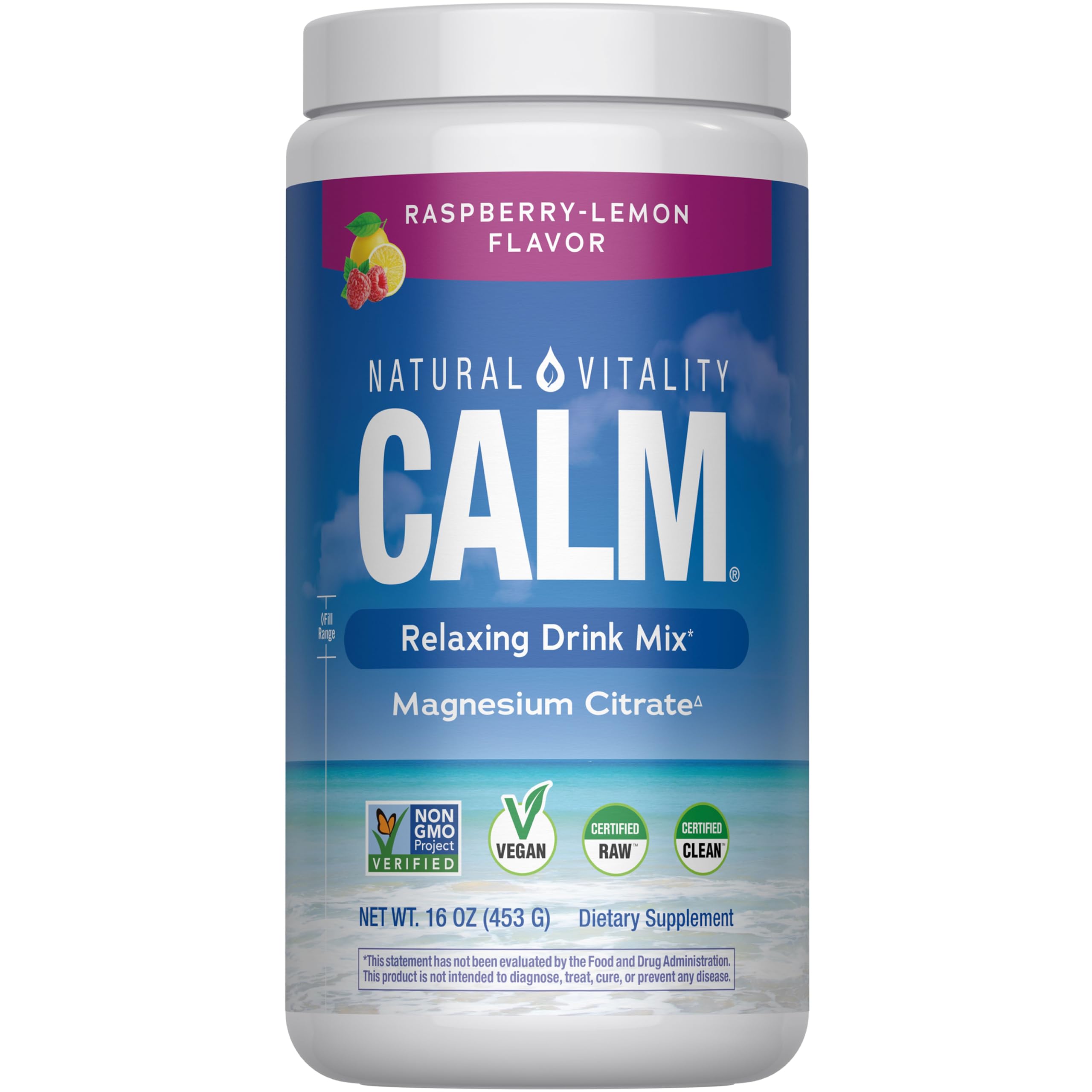 Natural Vitality Calm Magnesium 16oz Powder / Raspberry Lemon Flavored Supplement / Non-GMO, Vegan & Gluten Free Formula