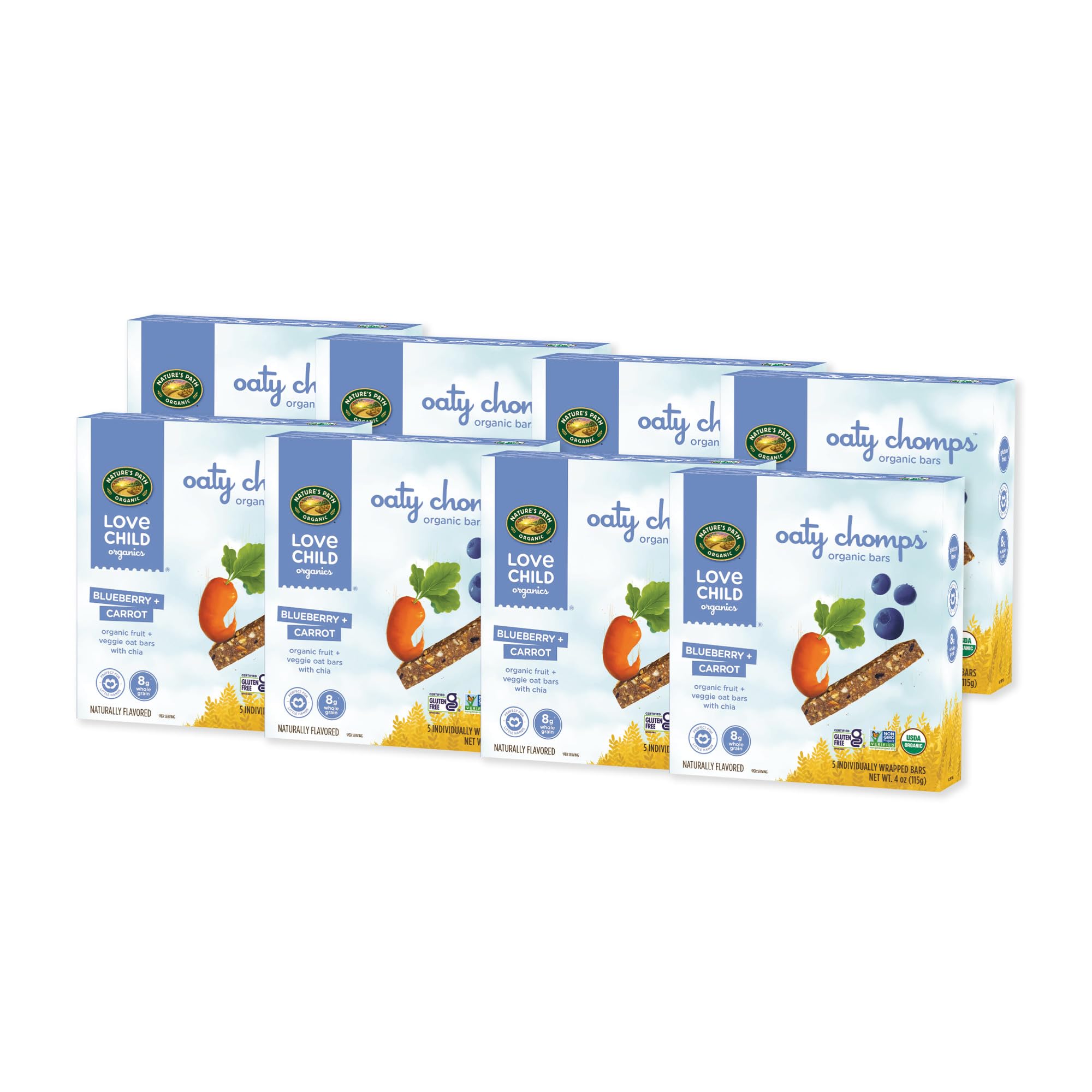 Love Child Organics Oaty Chomps Blueberry + Carrot Snack Bars, 4 oz , Gluten Free, Non-GMO, by Nature's Path