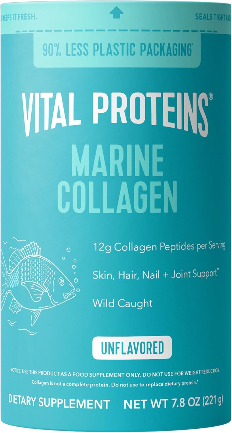 Vital Proteins Marine Collagen Peptides Powder Supplement for Skin Hair Nail Joint - Hydrolyzed Collagen - 12g per Serving - Canister