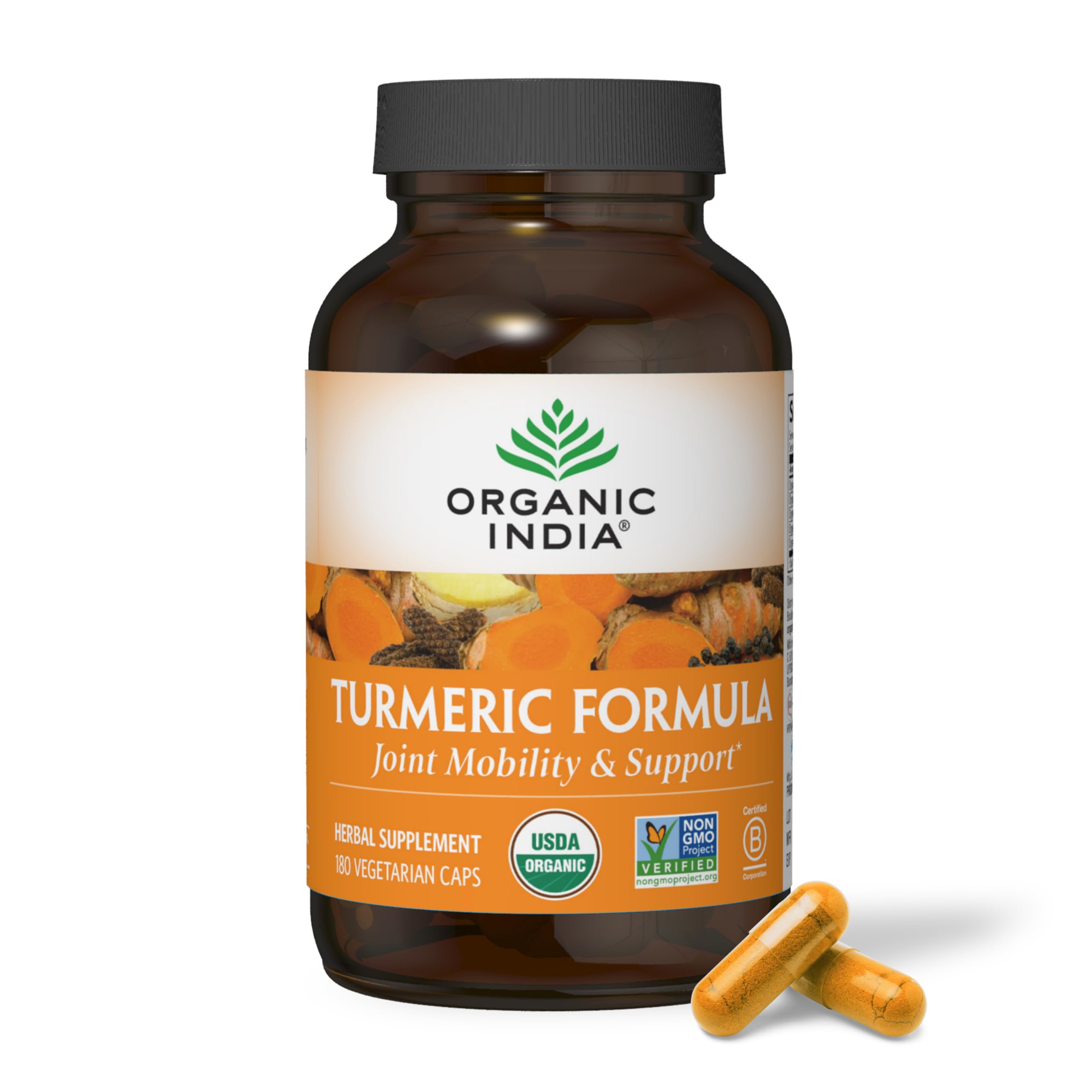 Organic India Turmeric Curcumin Herbal Supplement - Joint Mobility & Immune Support, Healthy Inflammatory Response, Whole Root Supplement, Trikatu, USDA Certified Organic, Non-GMO