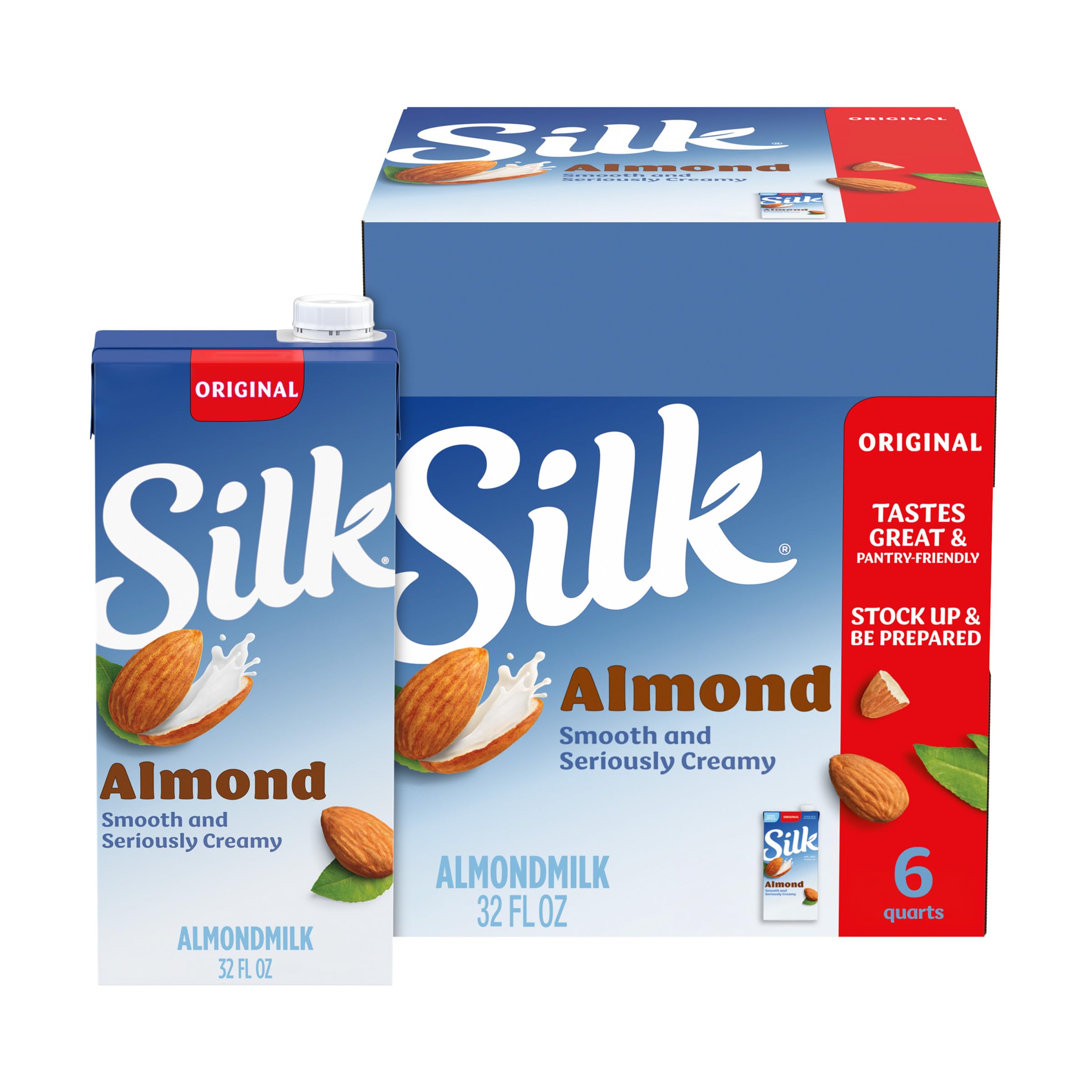 SILK (Pack of 12) Silk Almond Milk Original Organic Non-Dairy Beverage 32 Fl Oz
