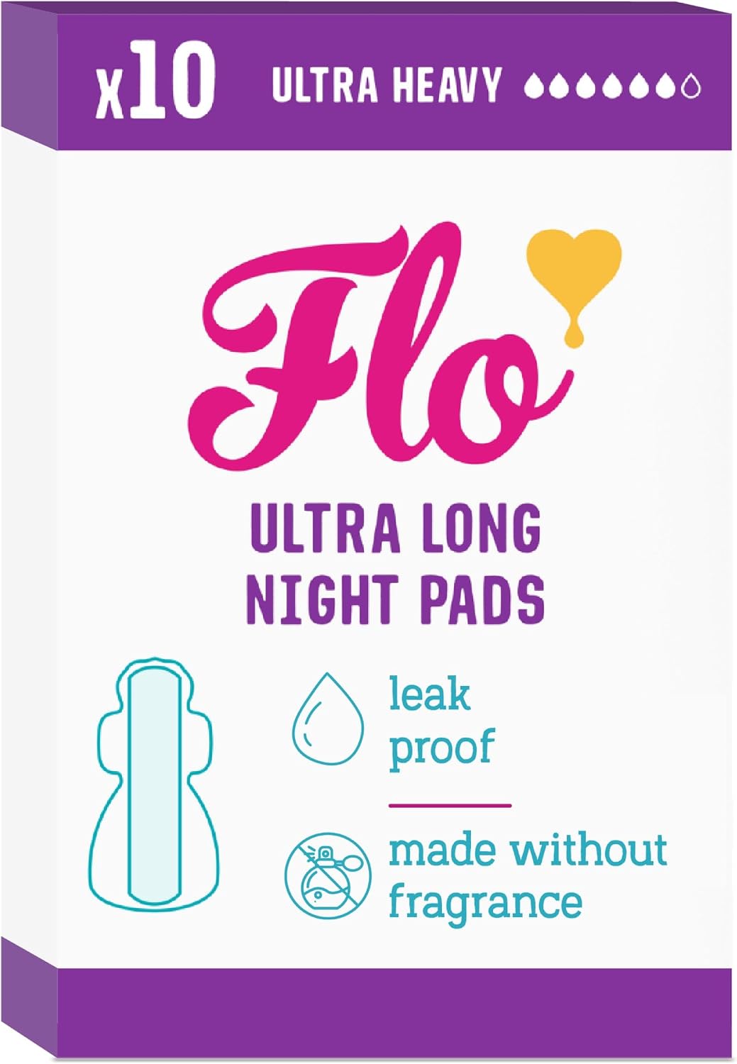 FLO (Pack Of 6) FLO - Pads Bamboo Ultra Long Barrier Leak 10 Pieces