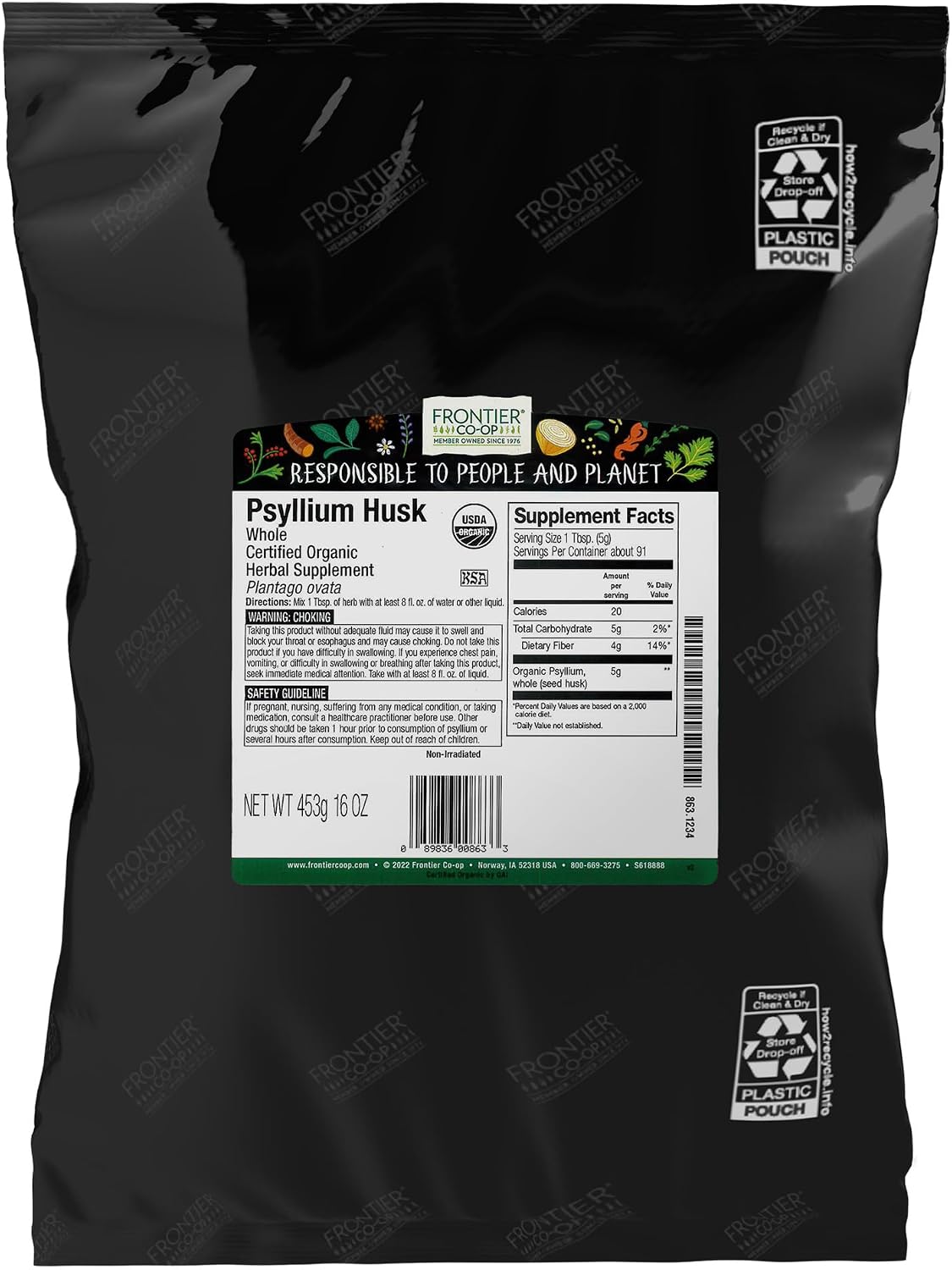 FRONTIER BULK (Pack Of 2) Frontier Bulk Psyllium Husk Powder Organic 16 Oz