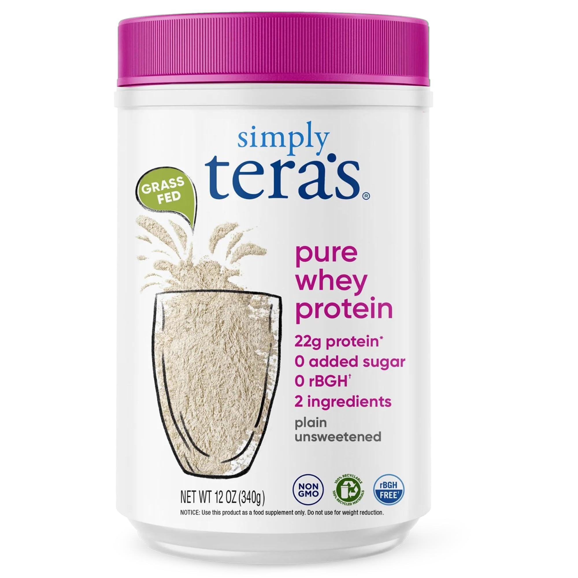 SIMPLY TERAS (Pack of 3) Simply Tera's Protein Whey Rbgh Free Plain Powder 12 Oz