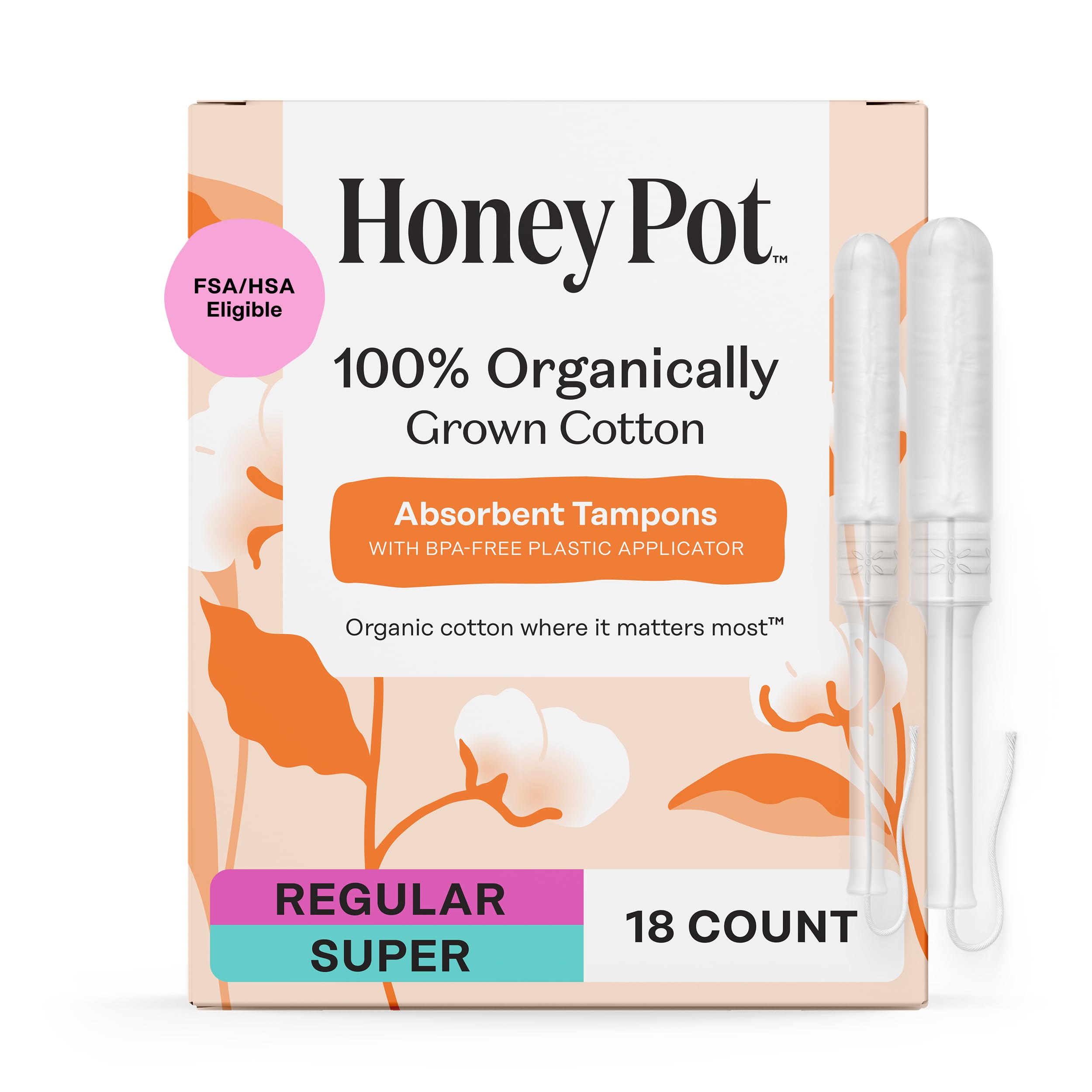 THE HONEY POT (Pack of 8) The Honey Pot Company Tampon Cotton Duo Pack 18 Pieces
